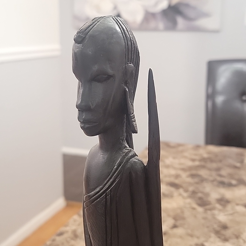 African Statue Ebony Wood Carved Male Warrior Statue CH - Picture 2 of 8